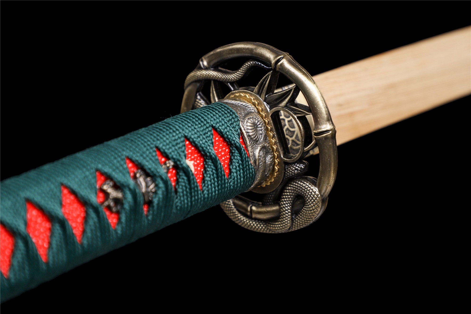 Shadow Snake Katana, Holz-Katana, japanisches Samurai-Schwert, handgefertigtes Holzschwert, Bambusklinge
