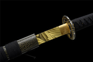 Qingying Katana,Japanese Samurai Sword,Real Handmade Katana,High Manganese Steel,Yellow pattern blade