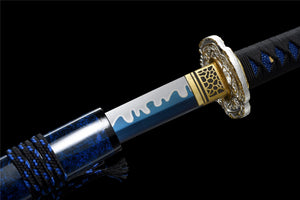 Yaomei Wakizashi-Schwert, gebackene blaue Klinge, japanisches Samurai-Schwert, echtes handgemachtes Wakizashi, Hochmanganstahl