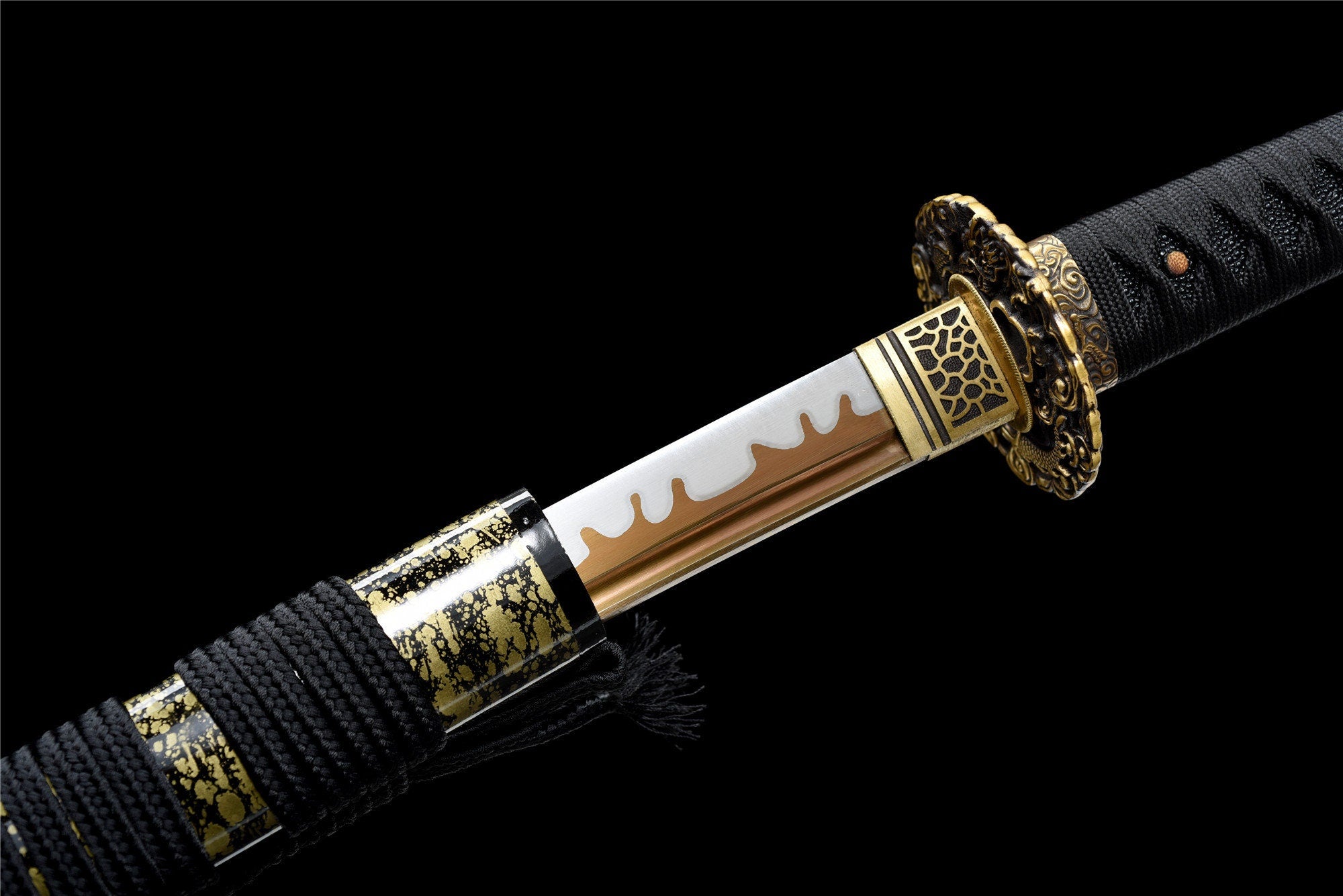 Longxiao Katana,Japanese Samurai Sword,Real Handmade Katana,High Manganese Steel,Gloden Blade