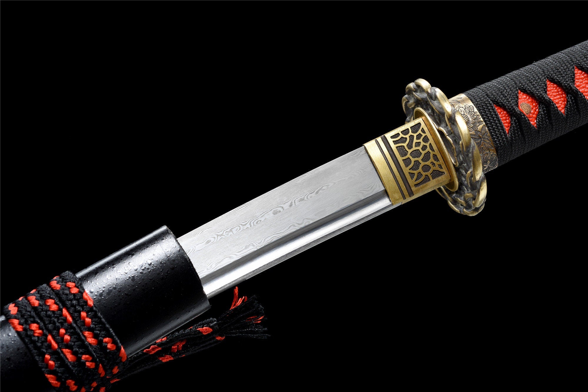 Huahuan Wakizashi-Schwert, japanisches Samurai-Schwert, echtes handgemachtes Wakizashi, Damaskus-Stahl