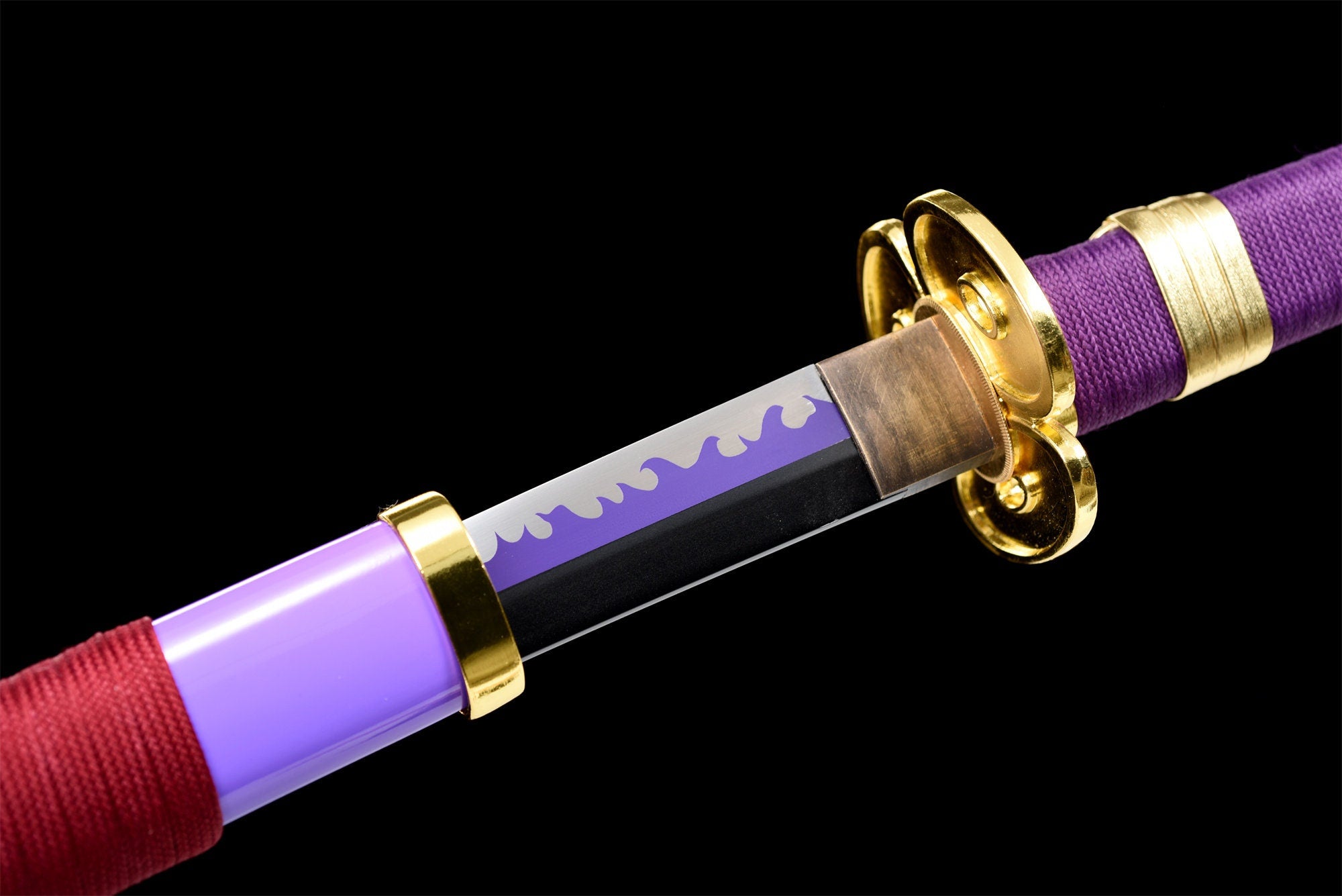 Lila Anime-Schwert, One Piece, Anime Cosplay, japanisches Samurai-Schwert, echtes handgemachtes Anime-Katana, Kohlenstoffstahl, Full Tang
