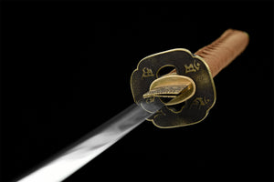 Folding Pattern Steel  Clay Tempered With Hamon Real Yellow Katana Sword Handmade Japanese Samurai Sword Full Tang