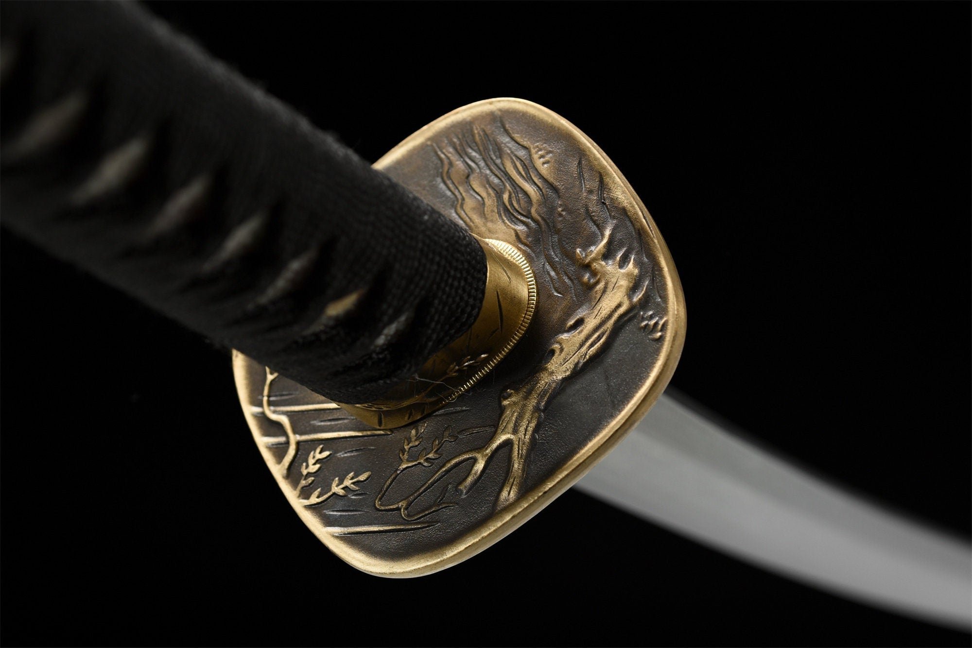 Damascus Steel Handmade Black Katana Sword Real Japanese Samurai Sword Full Tang