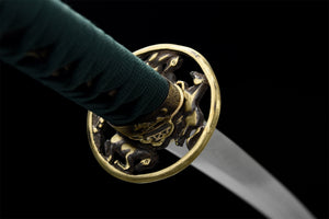 T10 Steel Clay Tempered With Hamon Handmade Green Katana Sword Real Japanese Samurai Sword Full Tang