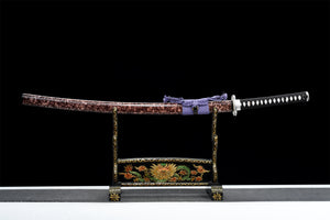 War Spirit Katana,Japanese Samurai Sword,Real Handmade Katana,High Manganese Steel,Blue Blade