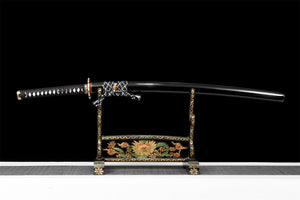 T8 High Carbon Steel  Clay Tempered With Hamon Handmade Black Katana Real Japanese Samurai Sword Full Tang