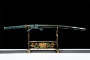T10 Stahl Ton gehärtet mit Hamon Handgefertigtes grünes Katana-Schwert Echtes japanisches Samurai-Schwert Full Tang