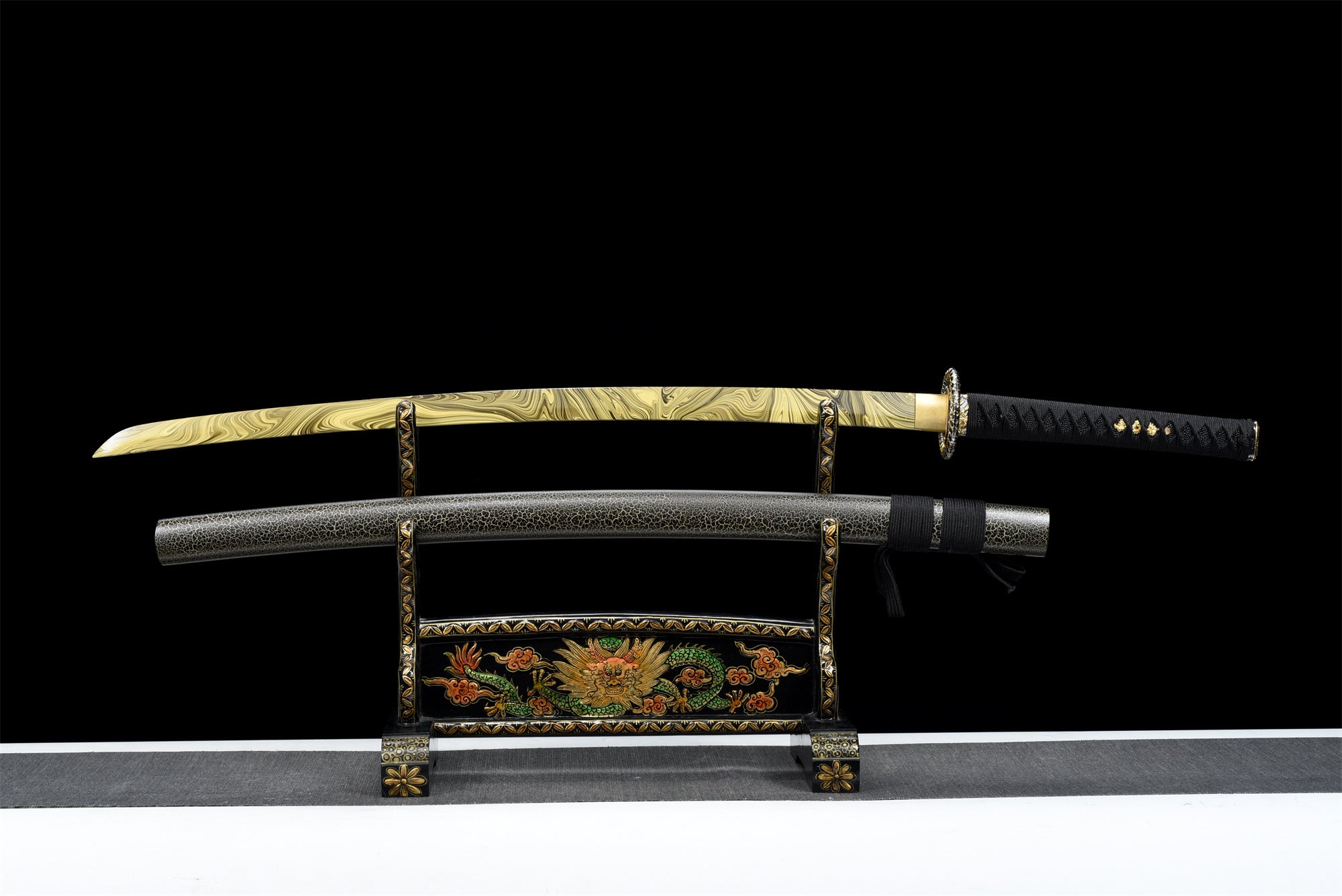Qingying Katana,Japanese Samurai Sword,Real Handmade Katana,High Manganese Steel,Yellow pattern blade