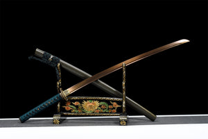 Goldenes Schlangen-Katana, japanisches Samurai-Schwert, echtes handgefertigtes Katana, Damaskus-Stahl, geröstete Goldklinge