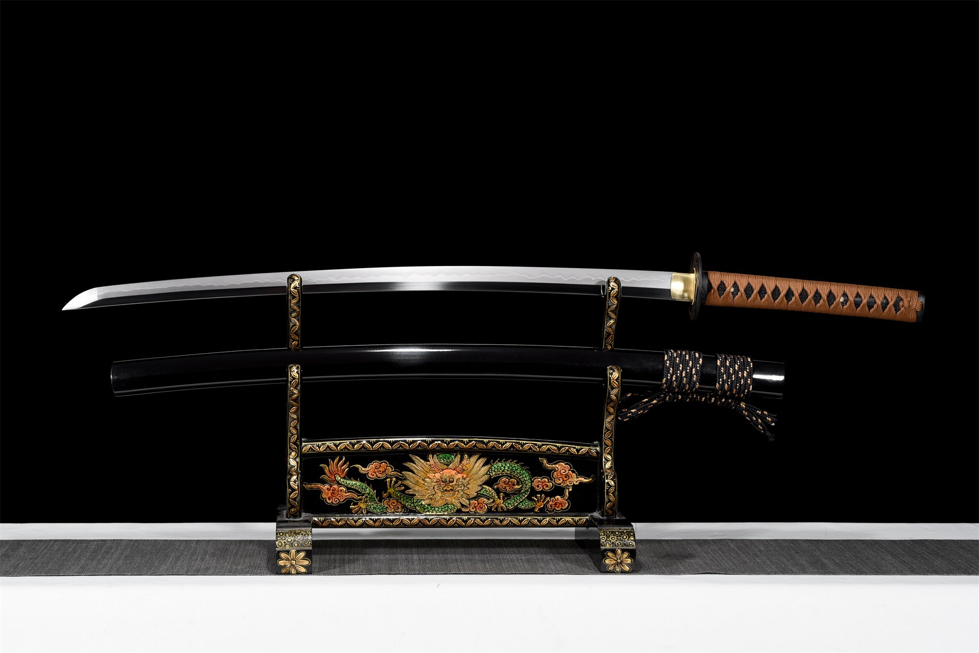 T10 Steel  Clay Tempered With Hamon Handmade Shiny Black Katana Sword Real Japanese Samurai Sword Full Tang