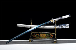 Blue Elves Katana, japanisches Samurai-Schwert, echtes Katana, handgefertigtes Schwert, Hochmanganstahl, geröstete blaue Klinge