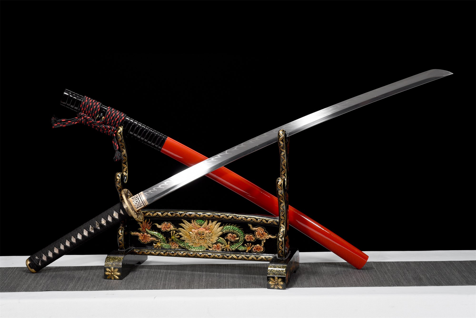 T10 High Carbon Steel Clay Tempered With Hamon Handmede Red Katana Sword Real Japanese Samurai Sword Full Tang