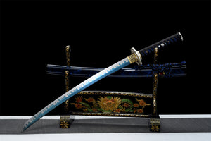Yaomei Wakizashi-Schwert, gebackene blaue Klinge, japanisches Samurai-Schwert, echtes handgemachtes Wakizashi, Hochmanganstahl