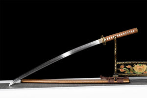 Klappmuster Stahl Ton gehärtet mit Hamon Real Yellow Katana Schwert Handgefertigtes japanisches Samurai Schwert Full Tang