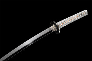 T10 High Carbon Steel  Clay Tempered With Hamon Handmade Black Silver Katana Real Japanese Samurai Sword Full Tang