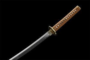 Klappmuster Stahl Ton gehärtet mit Hamon Real Yellow Katana Schwert Handgefertigtes japanisches Samurai Schwert Full Tang