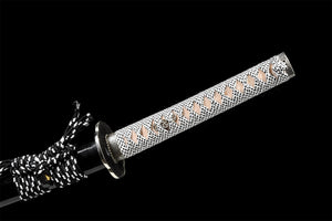 T10 High Carbon Steel  Clay Tempered With Hamon Handmade Black Silver Katana Real Japanese Samurai Sword Full Tang
