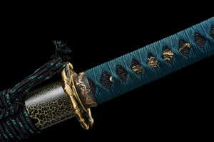 Golden Snake Katana,Japanese Samurai Sword,Real Handmade Katana,Damascus Steel,Roasted Gold Blade