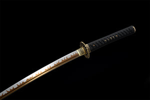 Longxiao Katana,Japanese Samurai Sword,Real Handmade Katana,High Manganese Steel,Gloden Blade