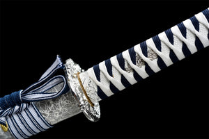 Blue Elves Katana,Japanese Samurai Sword,Real Katana,Handmade sword,High manganese steel,Roasted blue blade