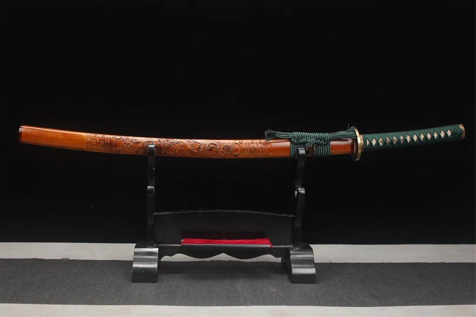 T-10 Stahl, lehmgehärtetes, geschnitztes japanisches Drachen-Katana, handgefertigtes Samurai-Schwert, echtes Katana, Full Tang