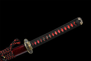 T10 Steel  Clay Tempered With Hamon Handmade Red Black Point Katana Sword Real Japanese Samurai Sword Full Tang