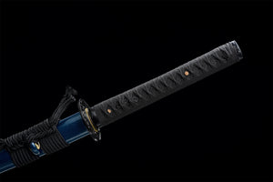 Blaues Killer-Katana, japanisches Samurai-Schwert, echtes Katana, handgefertigtes Schwert, Hochmanganstahl, Tonhärtung, geröstete blaue Klinge