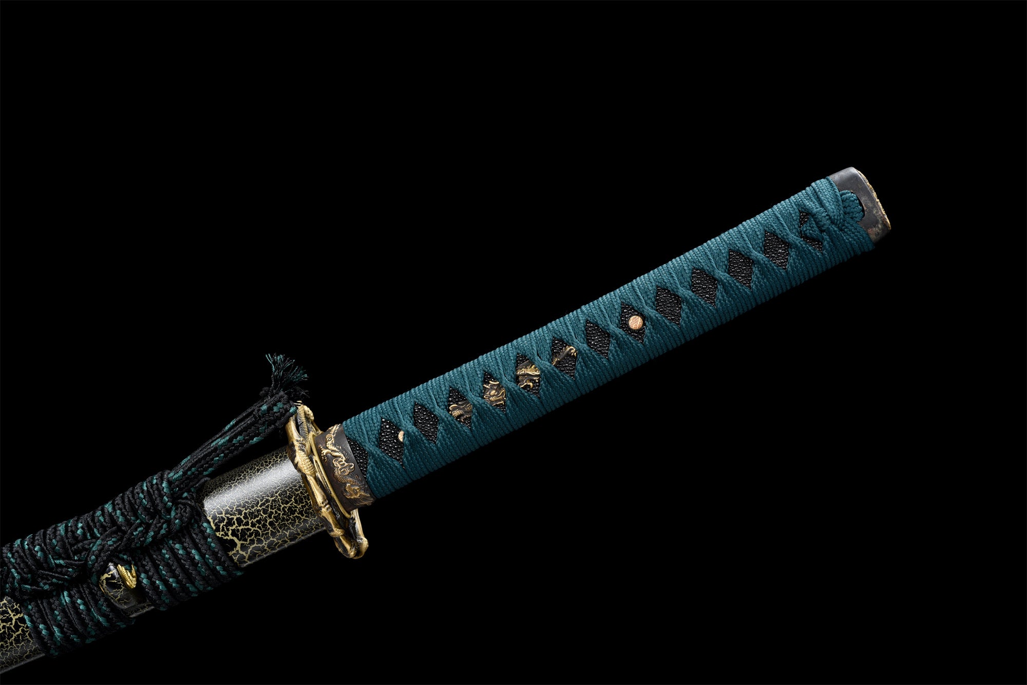 Golden Snake Katana,Japanese Samurai Sword,Real Handmade Katana,Damascus Steel,Roasted Gold Blade