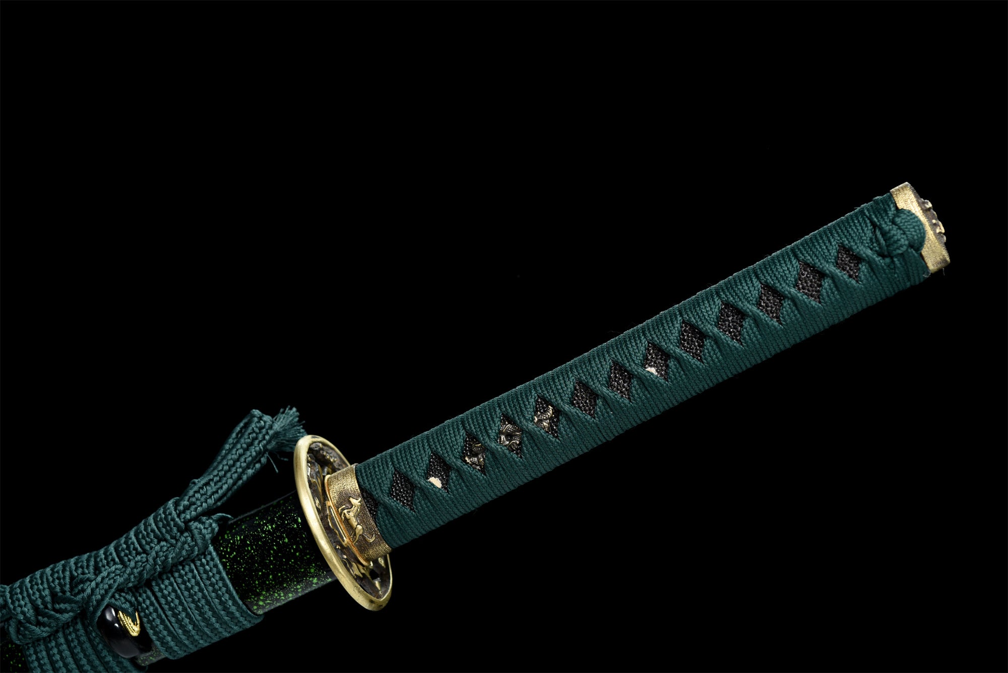 T10 Stahl Ton gehärtet mit Hamon Handgefertigtes grünes Katana-Schwert Echtes japanisches Samurai-Schwert Full Tang
