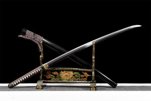 T10 Stahl Ton gehärtet mit Hamon Handgefertigtes Musashi-Katana-Schwert Echtes japanisches Samurai-Schwert Full Tang