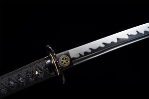 Handmade Grey Katana Sword -Black Iron Tsuba Real Japanese Samurai Sword High Manganese Steel Full Tang