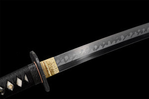 T10 High Carbon Steel Clay Tempered With Hamon Handmade Black Katana With Bamboo Leaves Tsuba Sword Real Japanese Samurai Sword Full Tang